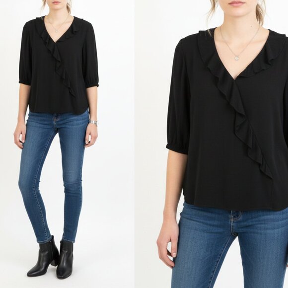 *Badgley Mischka Black Ruffle Blouse - Picture 1 of 6